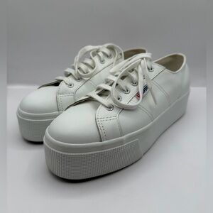 Superga white Nappa Leather Platform Sneakers Women’s Size 8 Very good Condition